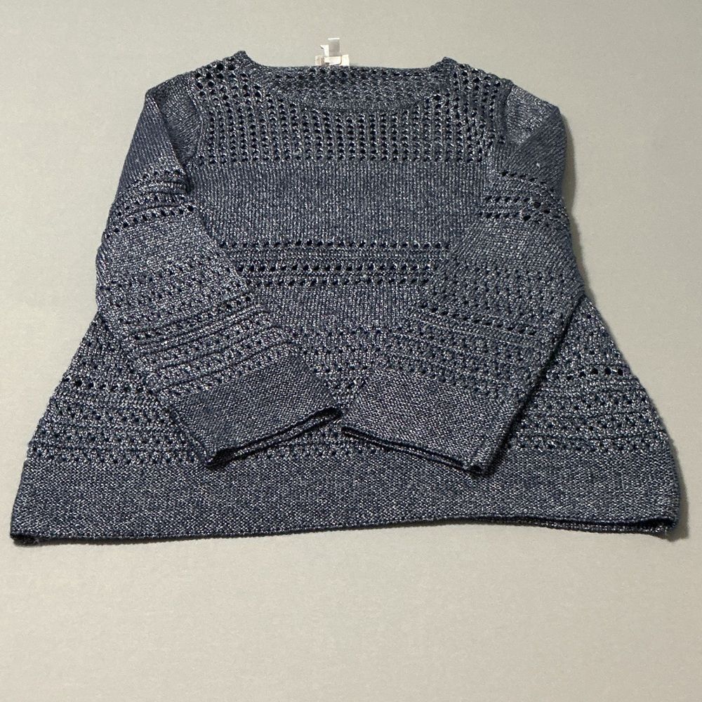 Chico's Midnight Blue Open Knit Sweater Large (Chicos Size 2)